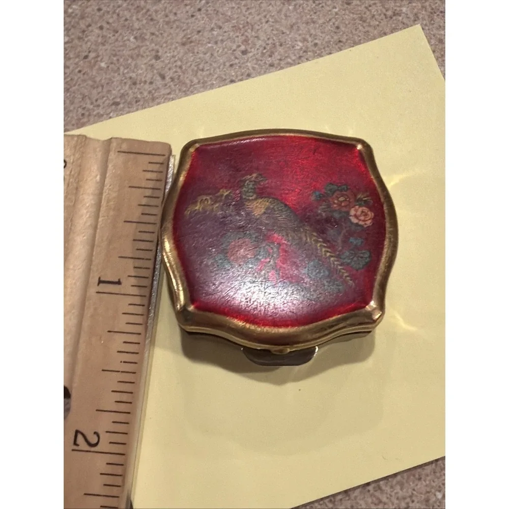 Vtg Stratton England Regency Pill Box Pheasant Red Enamel & Gold Tooth Fairy